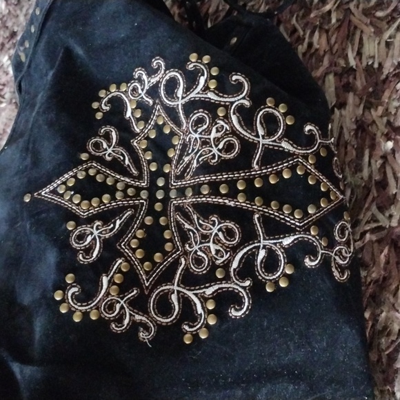 Gothic black shoulder/hand bag Cross design embellished with rivets. - Picture 6 of 11